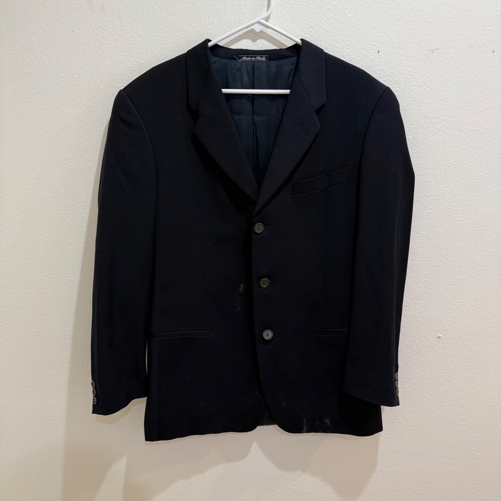 Giorgio Armani Le Collezioni Mens Black 100% Virgin Wool 3-Button Blazer Italy